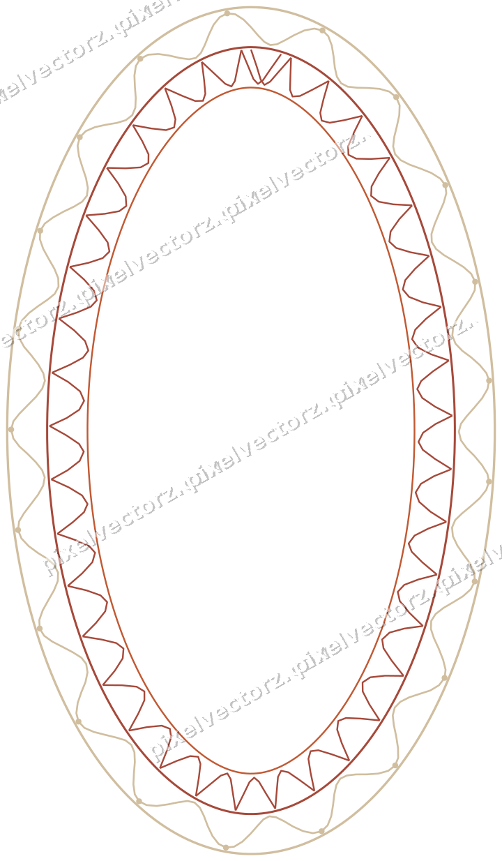 Decorative line art frame in orange and amber with oval and wave line