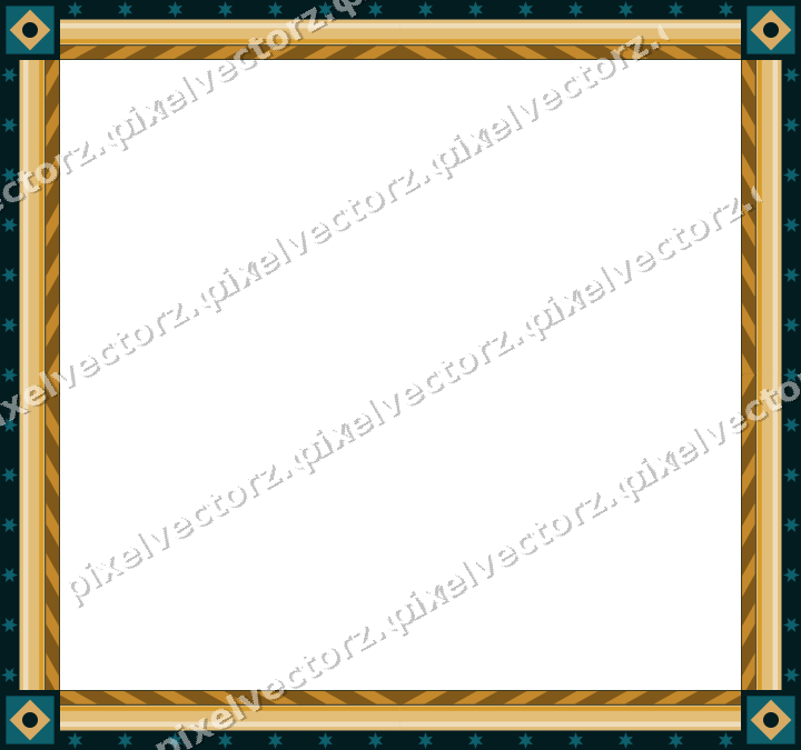 Decorative picture frame border in amber and dark teal with star band