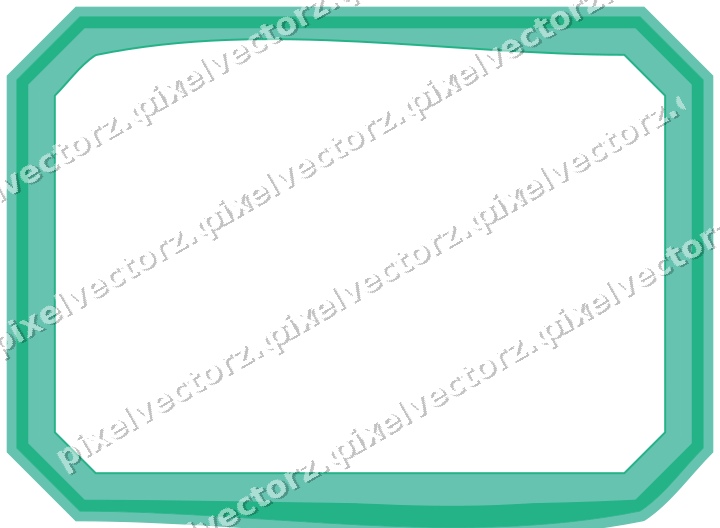 Decorative line art frame in green and teal with label plaque