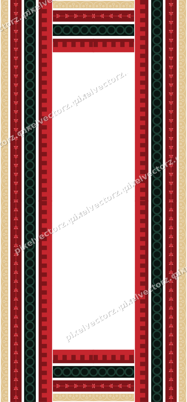 Decorative picture frame border in dark green and red with ring chain