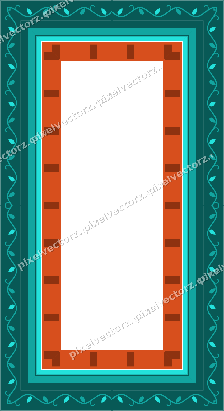 Decorative picture frame border in orange and teal with ivy scroll