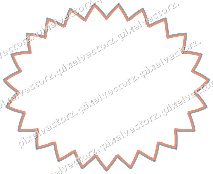 Decorative line art frame in orange and cyan with oval and zigzag edge