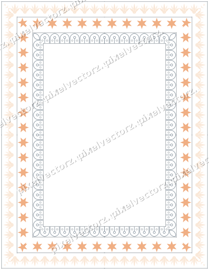 Decorative picture frame border in blue and orange with palmette