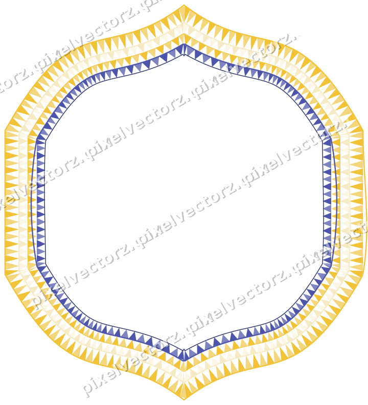 Decorative line art frame in dark blue and amber with label plaque