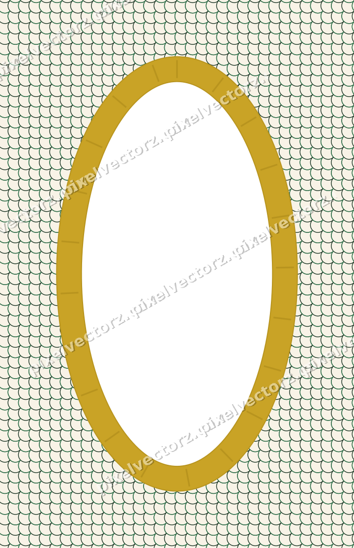 Decorative patterned mat frame in dark green with scallop scales