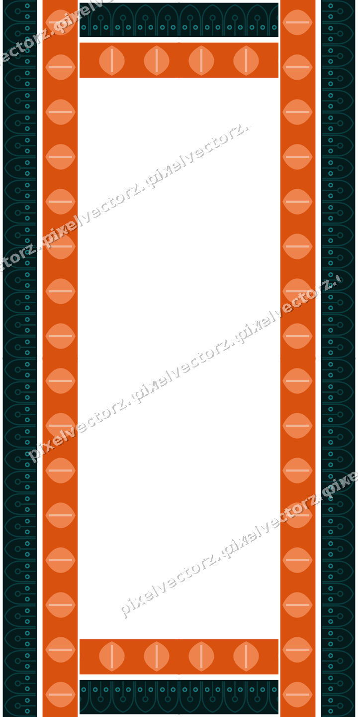 Decorative picture frame border in orange and teal with leaf moulding