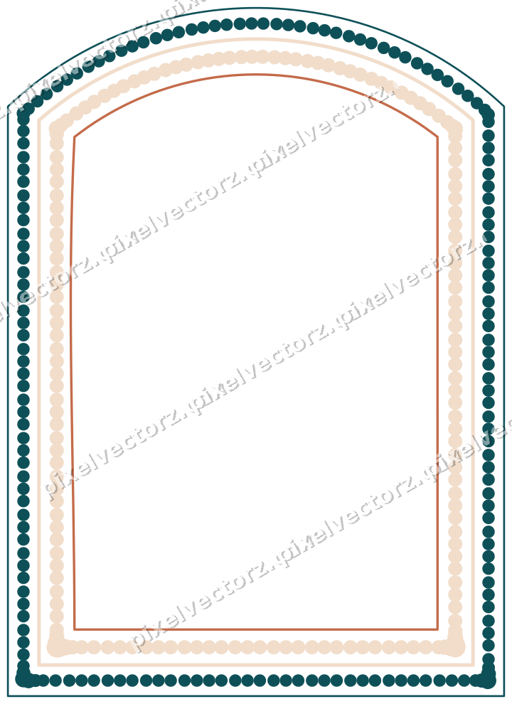 Decorative line art frame in dark teal and orange with label plaque