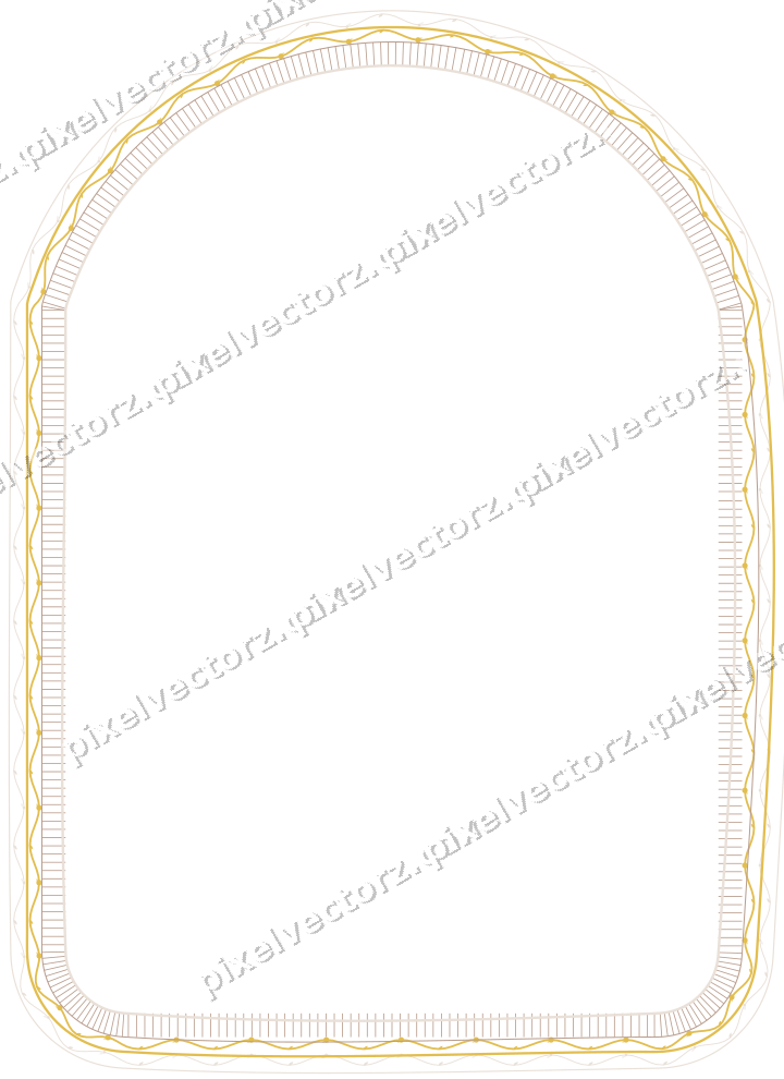 Decorative line art frame in amber and pale orange with label plaque