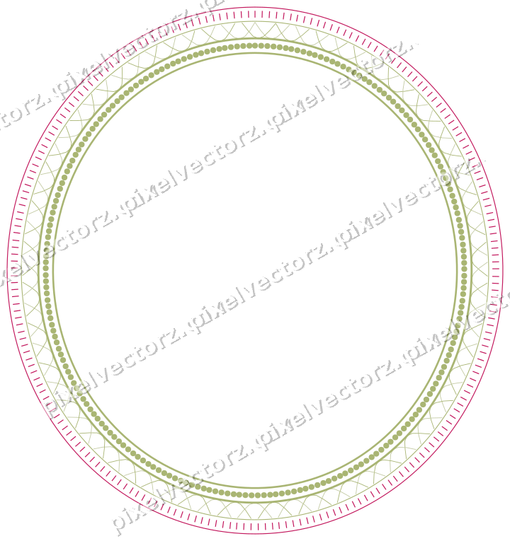Decorative line art frame in lime and pink with oval and dashed line