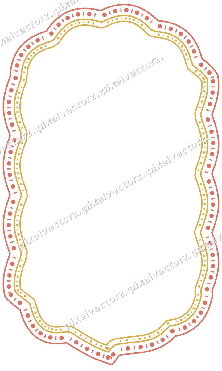 Decorative line art frame in amber and green with label plaque