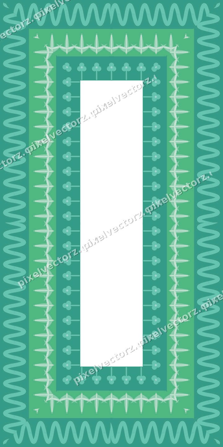 Decorative picture frame border in green and teal with trefoil band