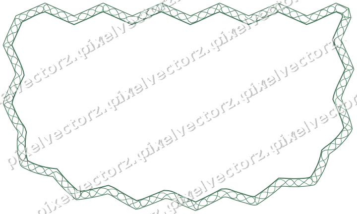 Decorative line art frame in dark green and red with shield