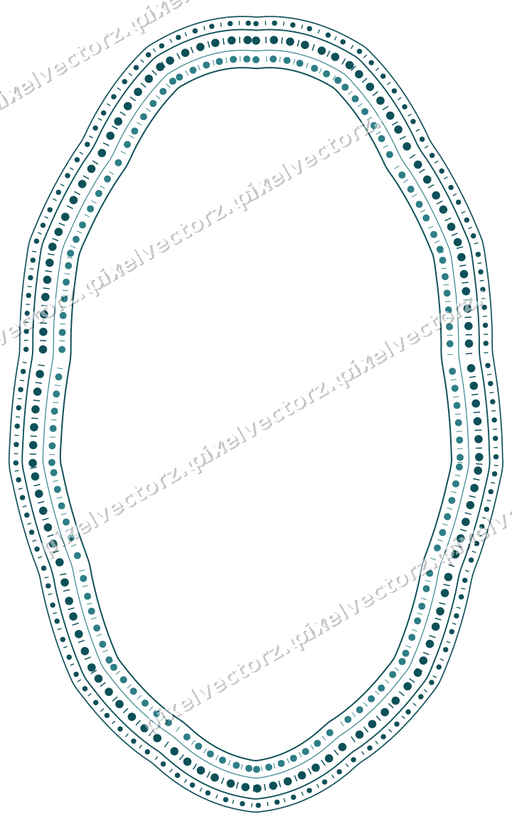 Decorative line art frame in dark teal and orange with oval