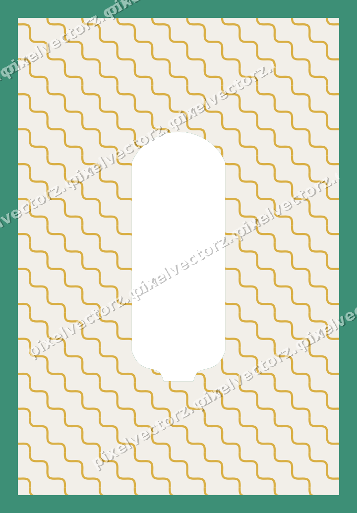 Decorative patterned mat frame in amber and green with wavy lines