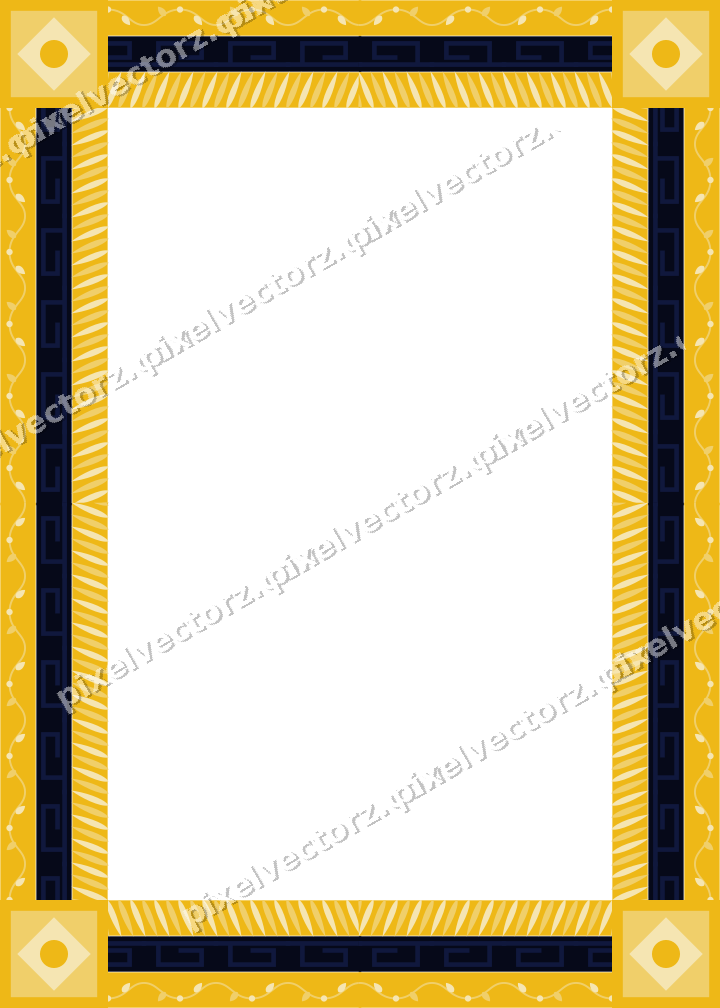 Decorative picture frame border in amber and blue with scrolling vine