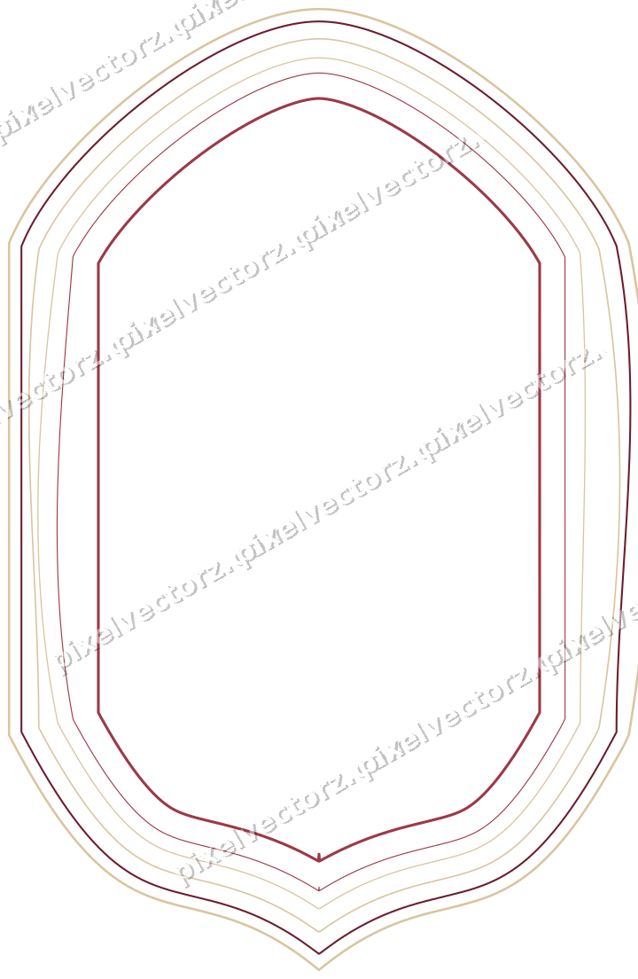 Decorative line art frame in dark pink and red with label plaque