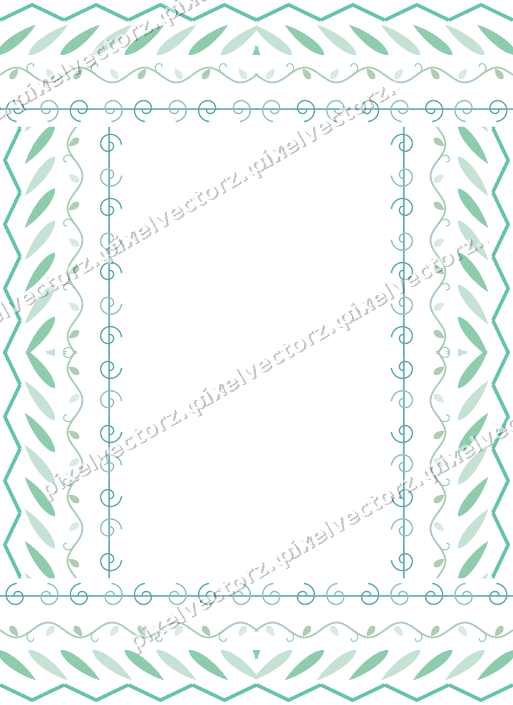 Decorative picture frame border in green and teal with spiral scroll