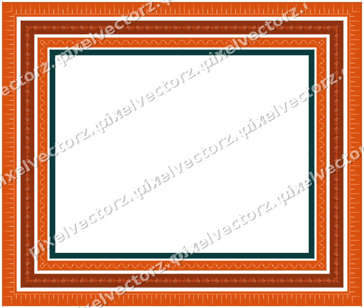 Decorative picture frame border in orange and teal with scrolling vine