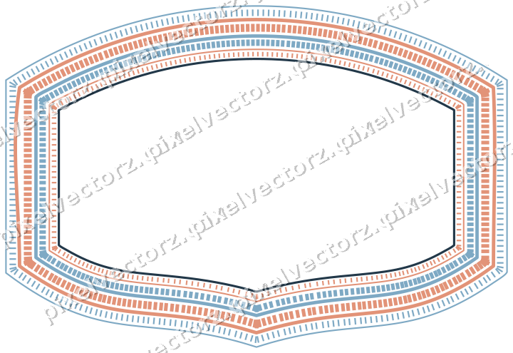Decorative line art frame in orange and cyan with label plaque