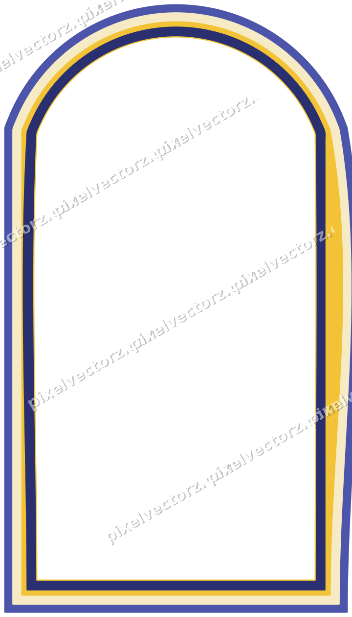 Decorative line art frame in dark blue and amber with label plaque