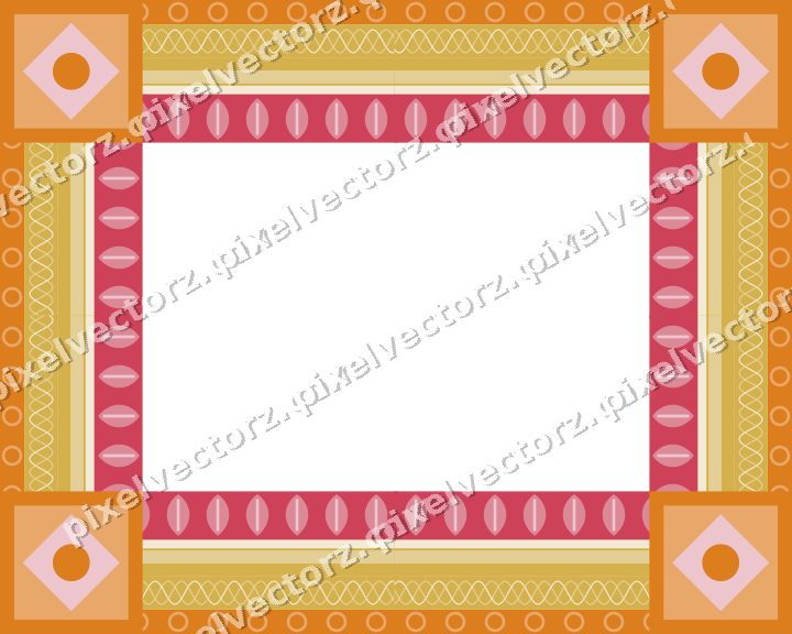 Decorative picture frame border in red and orange with ring chain