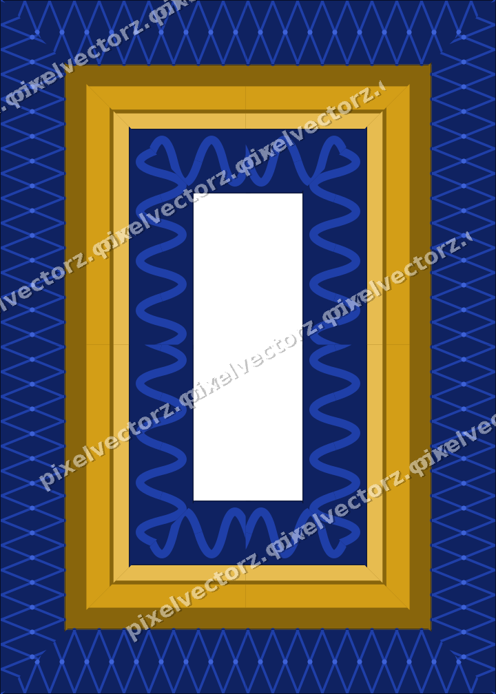 Decorative picture frame border in amber and blue with lattice band