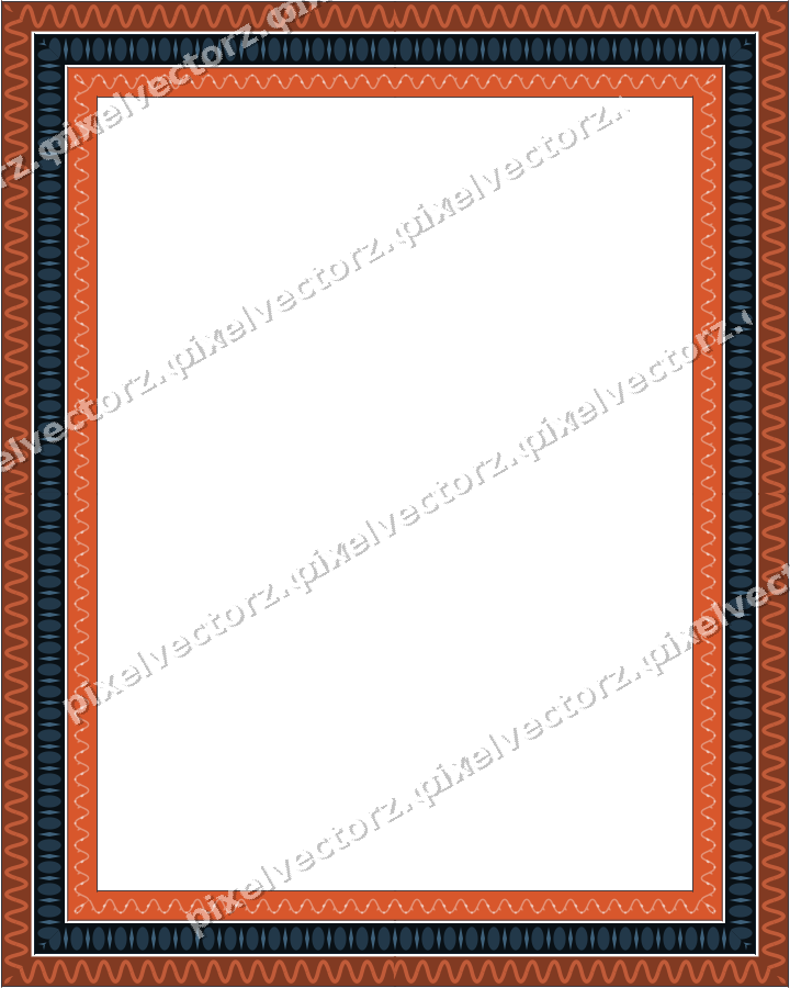 Decorative picture frame border in orange and cyan with wave band