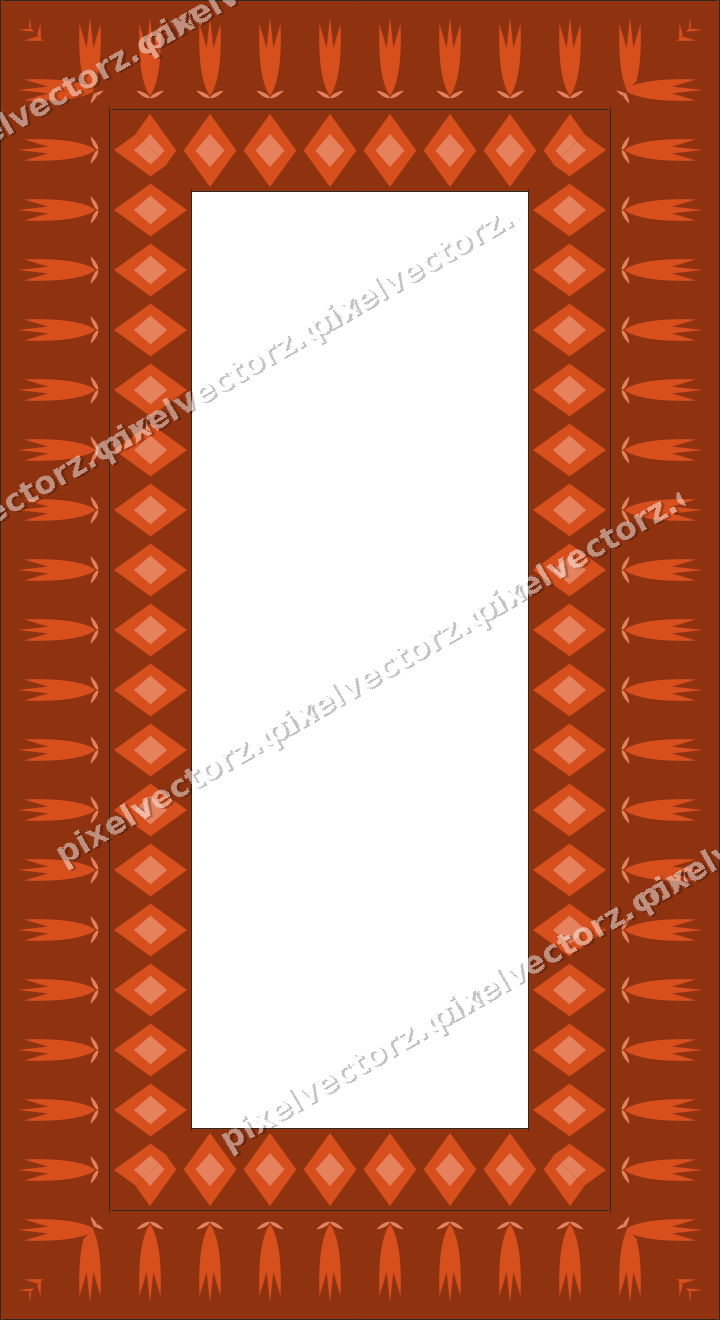 Decorative picture frame border in orange and teal with tulip frieze