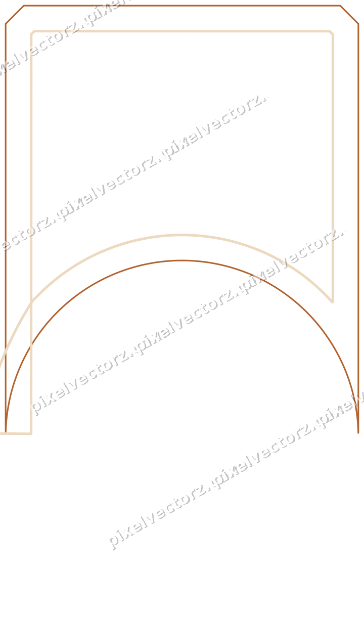 Decorative line art frame in dark green and orange with label plaque
