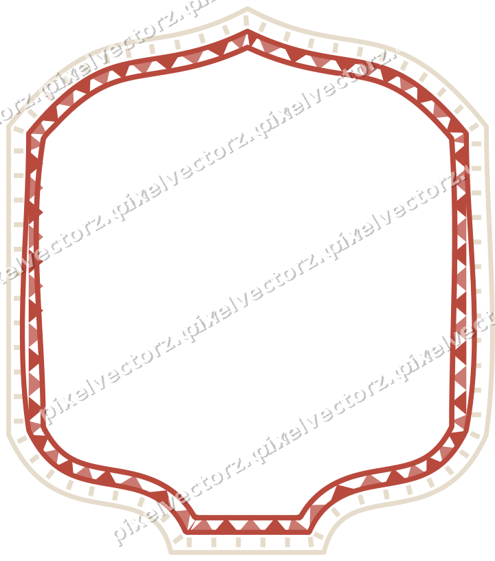 Decorative line art frame in dark red and dark green with label plaque