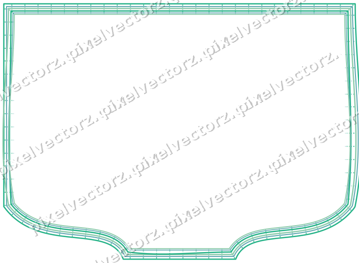 Decorative line art frame in green and teal with label plaque