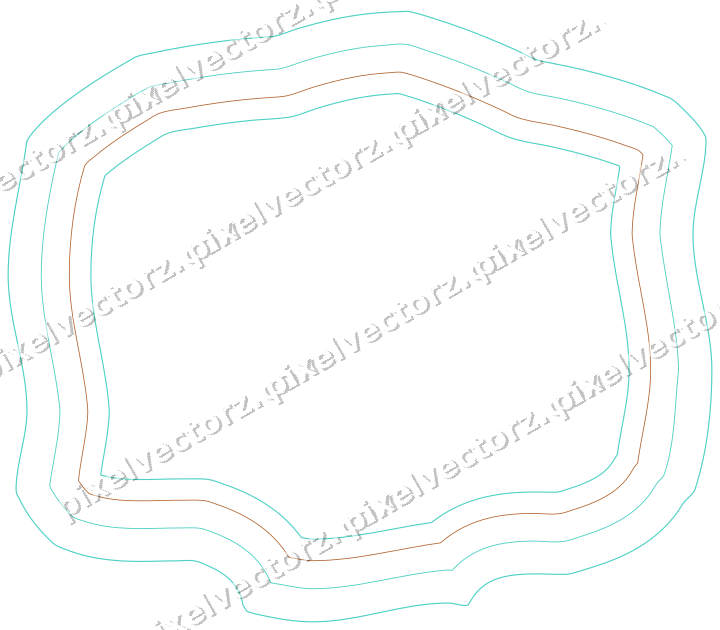 Decorative line art frame in orange and teal with label plaque
