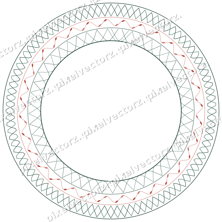 Decorative line art frame in dark red and dark green with oval
