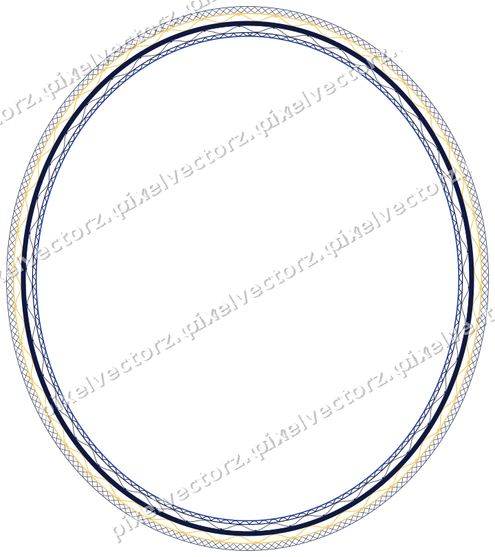 Decorative line art frame in amber and blue with oval and lattice