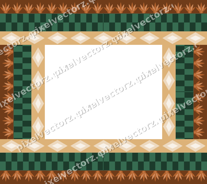 Decorative picture frame border in dark green and orange with palmette