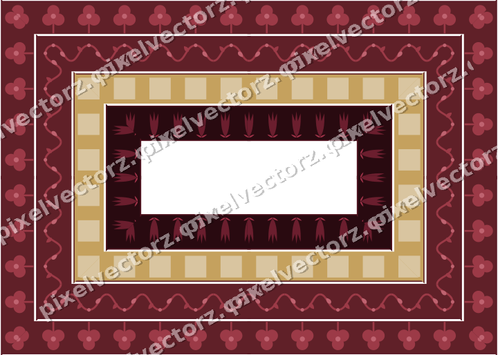 Decorative picture frame border in dark pink and red with trefoil band