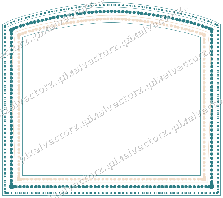 Decorative line art frame in dark teal and orange with label plaque