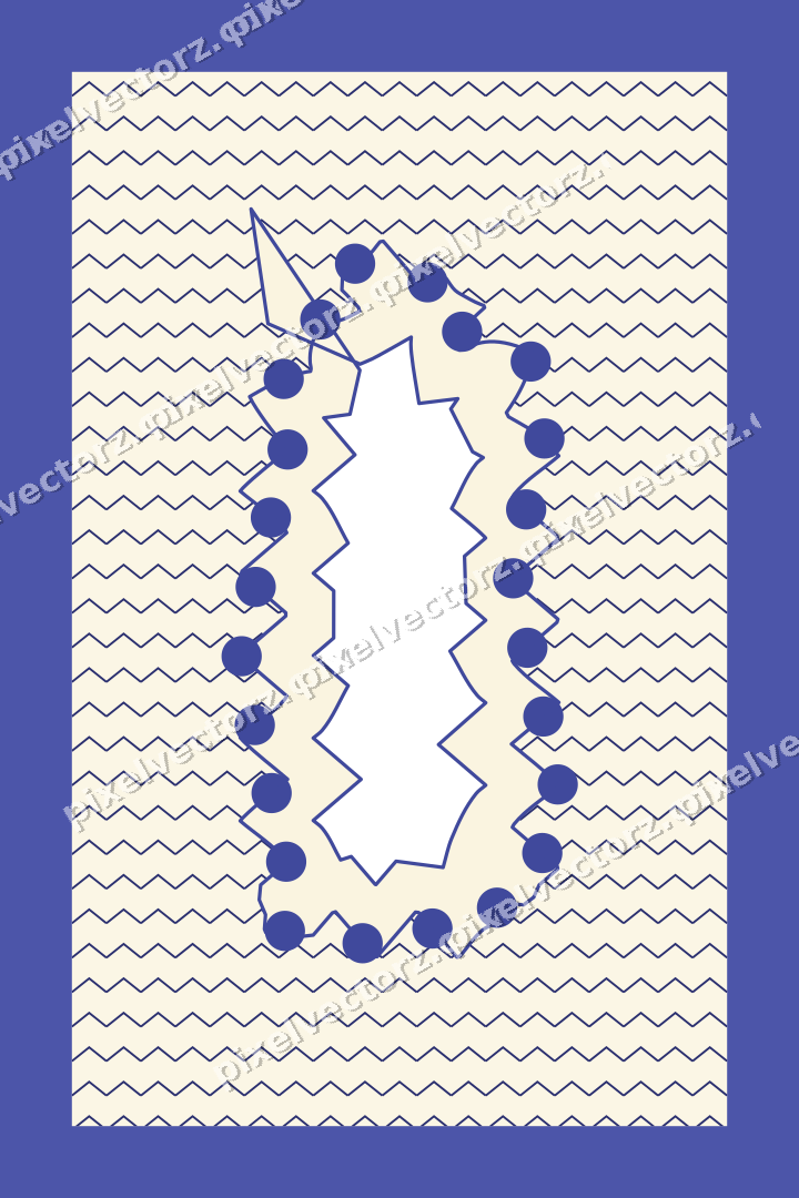 Decorative patterned mat frame in dark blue and amber with zigzag