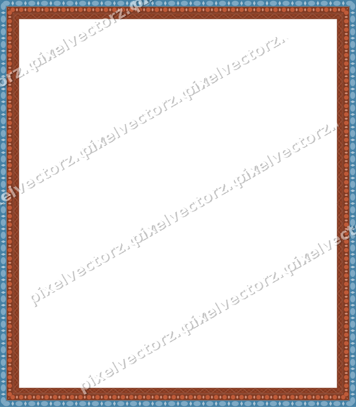 Decorative picture frame border in orange and cyan with guilloche band