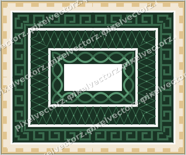 Decorative picture frame border in dark green and red with step band