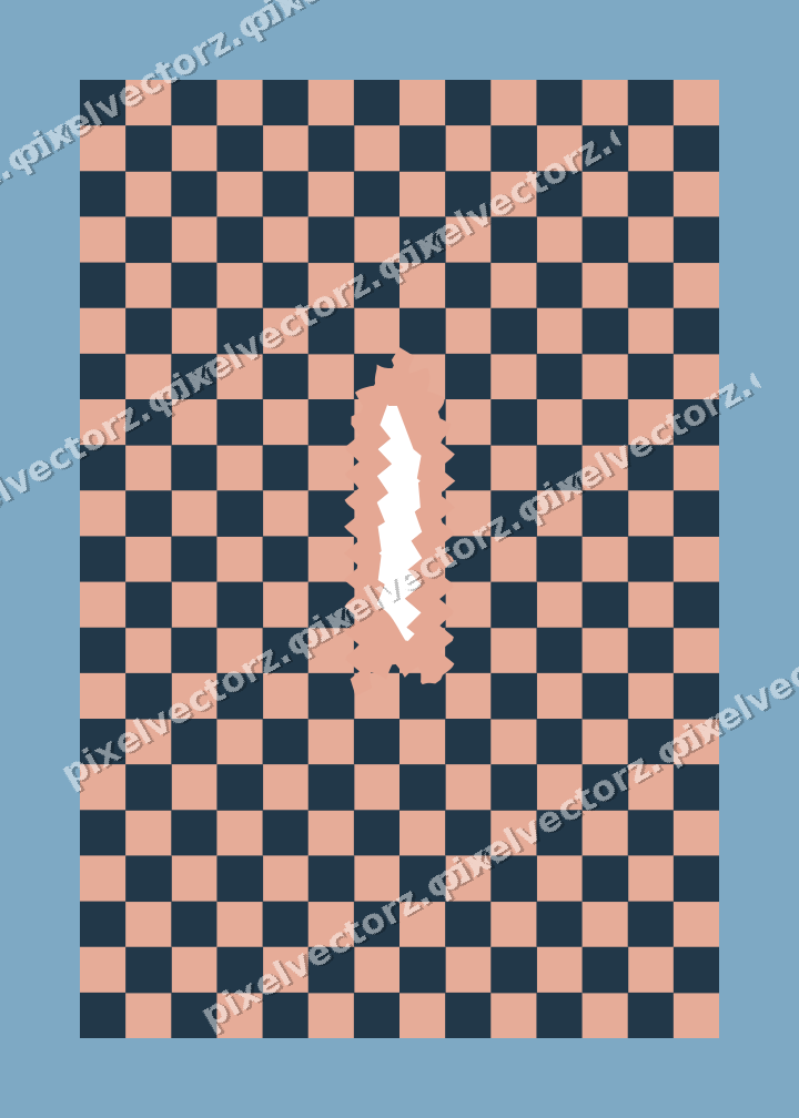 Decorative patterned mat frame in orange and cyan with checkerboard
