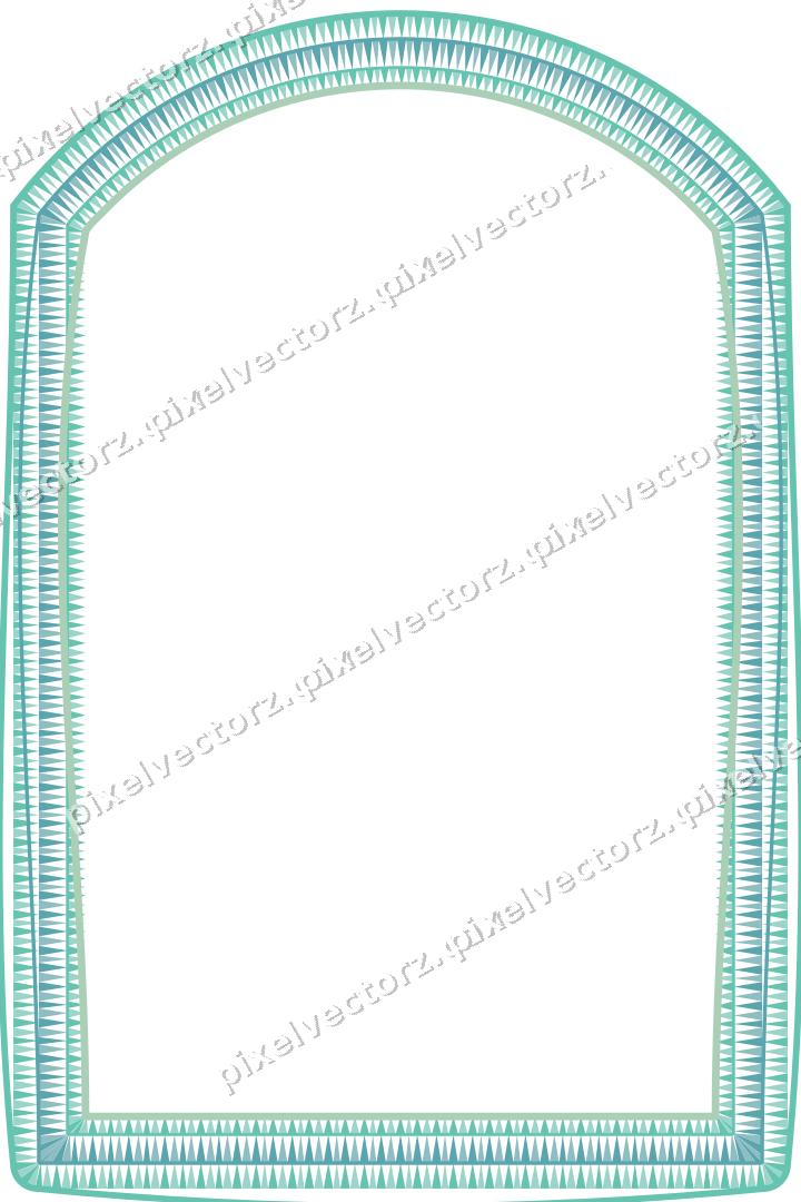 Decorative line art frame in green and teal with label plaque