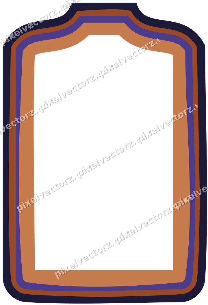 Decorative line art frame in orange and blue with label plaque