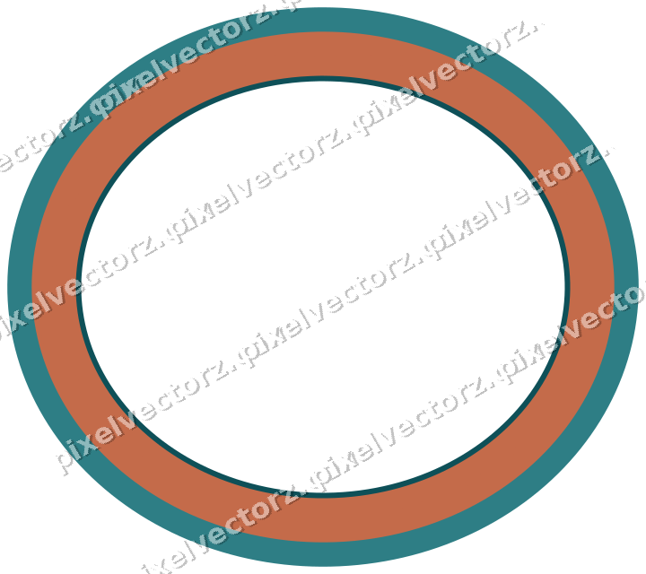 Decorative line art frame in dark teal and orange with oval