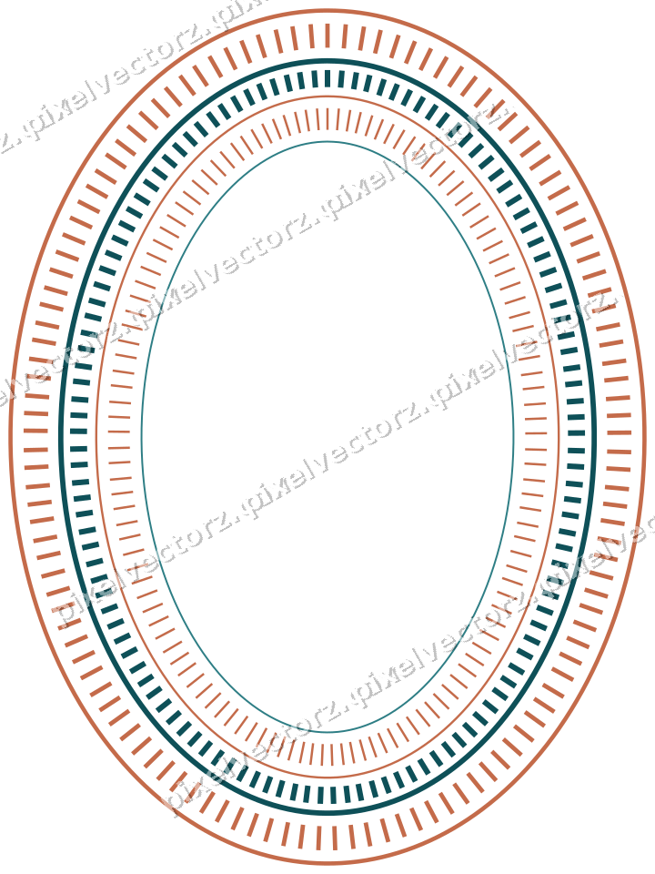 Decorative line art frame in dark teal and orange with oval