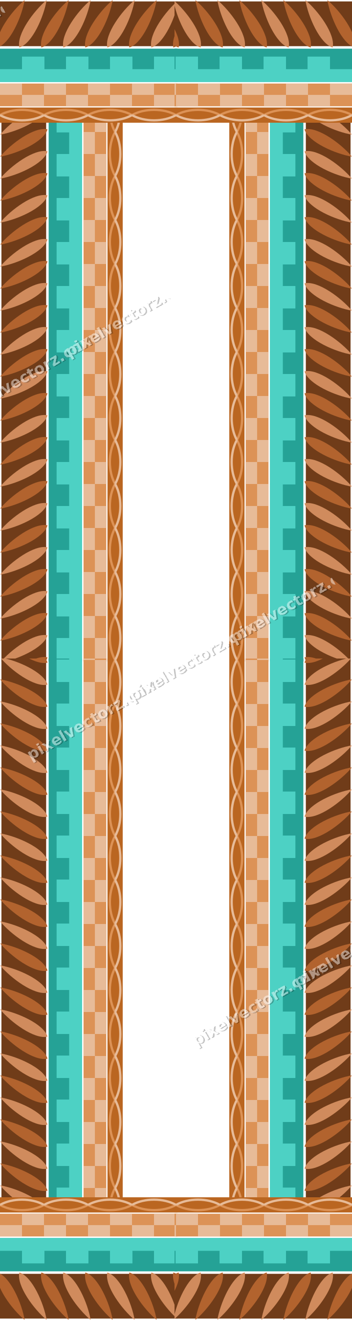 Decorative picture frame border in orange and teal with rope moulding