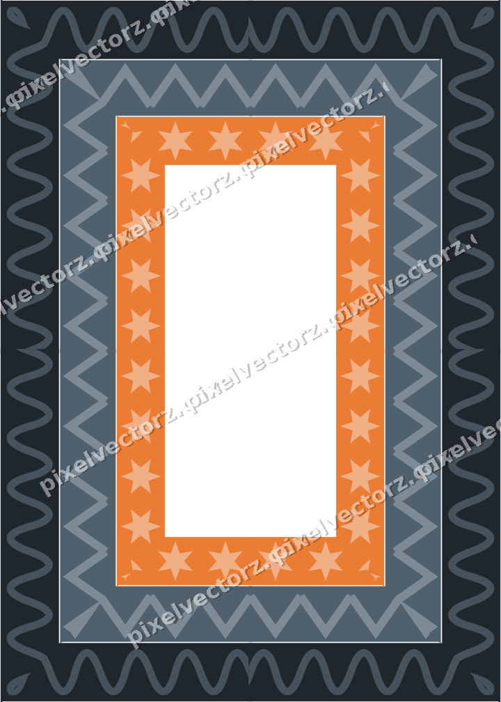 Decorative picture frame border in blue and orange with star band