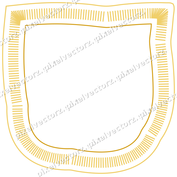 Decorative line art frame in amber and blue with shield