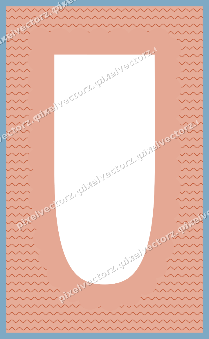 Decorative patterned mat frame in orange and cyan with wavy lines