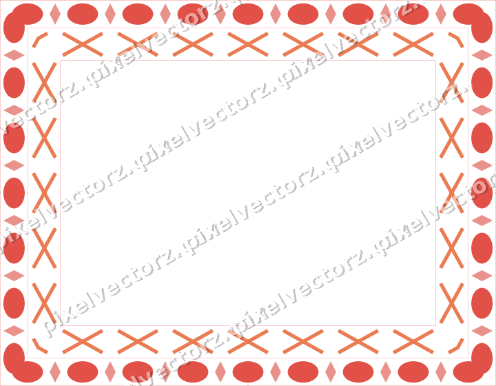 Decorative picture frame border in red and orange with cross band